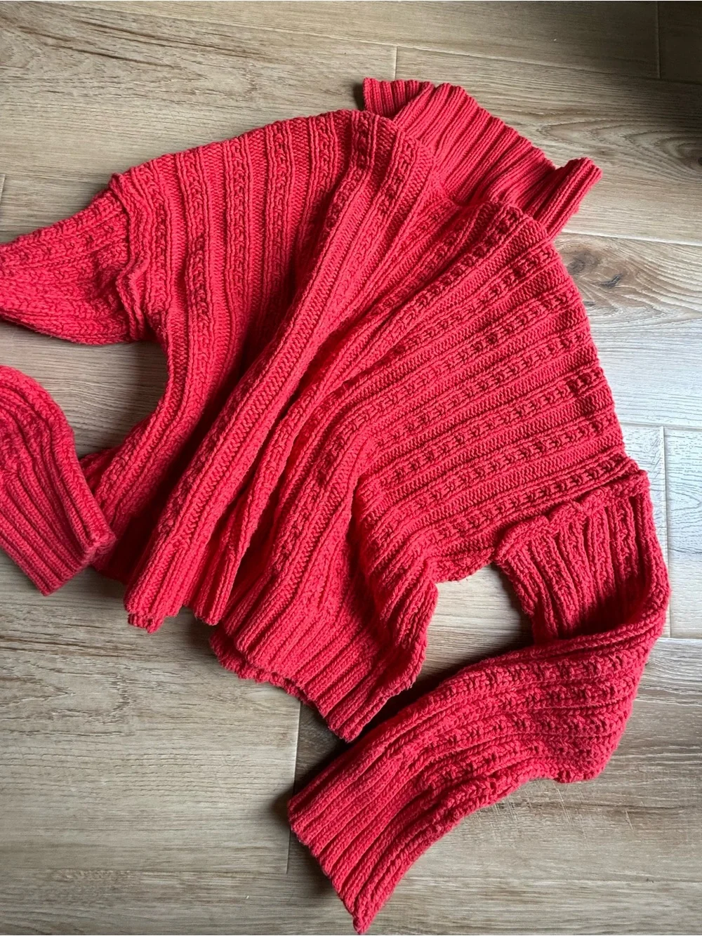 Free People Women's Red Cable Knit V-Neck Sweater